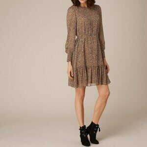 LK BENNETT DAKOTA ANIMAL PRINT CHIFFON LONG SLEEVE DRESS